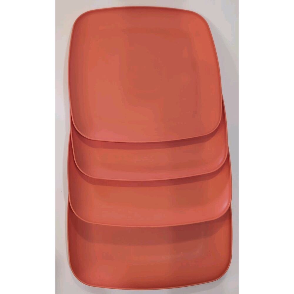 Set of 4 | Mainstays 10.5 in Square Plastic Dinner Plate Melon Juice BPA-Free C4